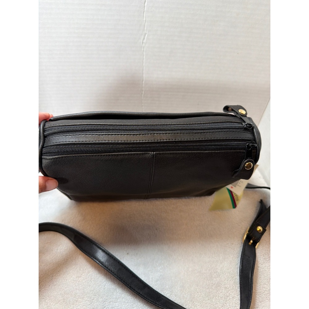 NWT VTG 90s Michael Stevens Genuine  Leather Crossbody Bag Brown Black Geometric - Picture 6 of 8